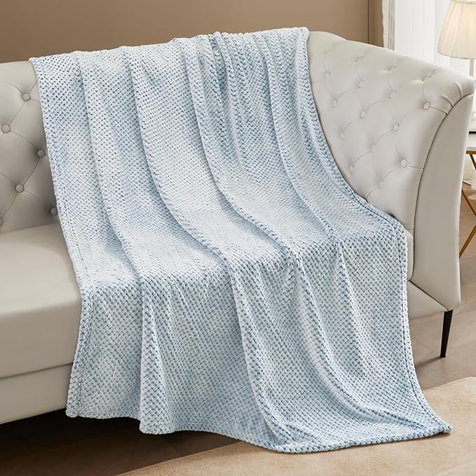 Exclusivo Mezcla Fleece Bed Blanket Queen Size, Super Soft and Warm Blankets for Couch, Sofa and Bed Waffle Textured, Cozy, Fuzzy and Lightweight (Mixed Slate Blue, 90x90 Inches)