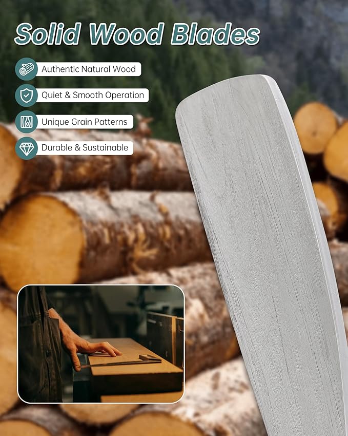 Sofucor 52 Inch Smart Ceiling Fan Without Lights Flush Mount Solid Wood Ceiling Fan with Alexa/Google Assistant/APP/Remote Control-Modern Outdoor Ceiling Fans No Light for Bedroom/Patio, Silver Grey