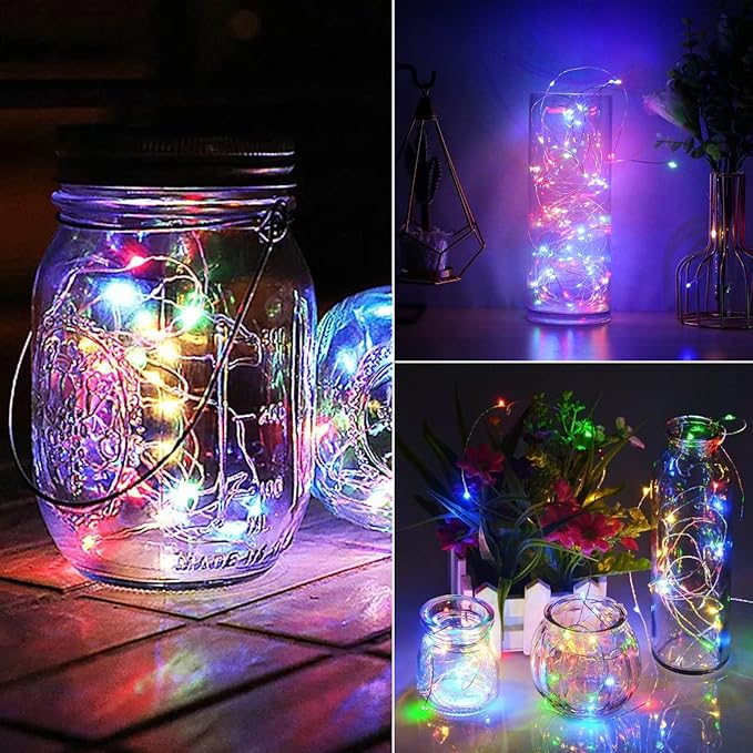 Minetom Fairy Lights Battery Operated, 5 Pack 7 FT 20 LED String Lights with Timer, Waterproof Silver Wire Fairy Lights for Bedroom Christmas Home Party Wedding Decorations, Multicolor