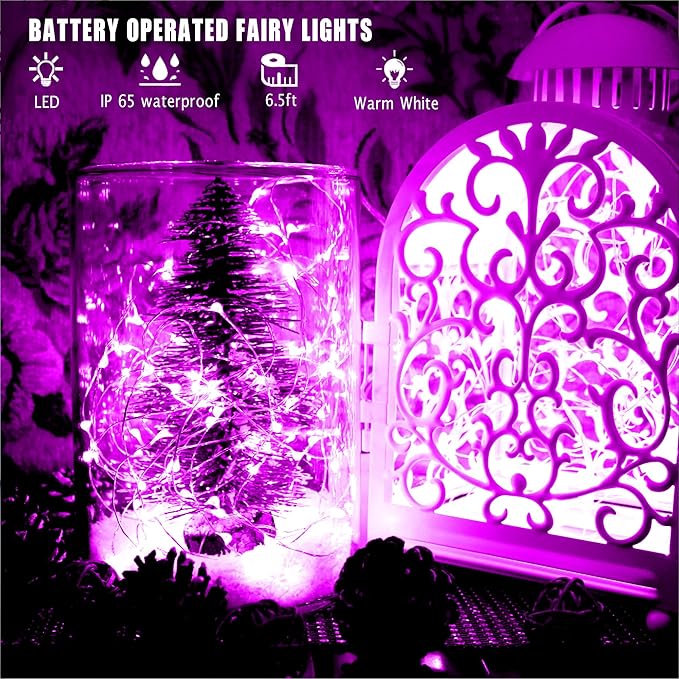 OakHaomie 6 Pack 10ft(3m) LED Starry String Lights 30 Micro LEDs on Silvery Copper Wire,2pcs CR2032 Batteries Required and Included,for DIY Wedding Christmas Centerpiece Table Decorations (Pink)