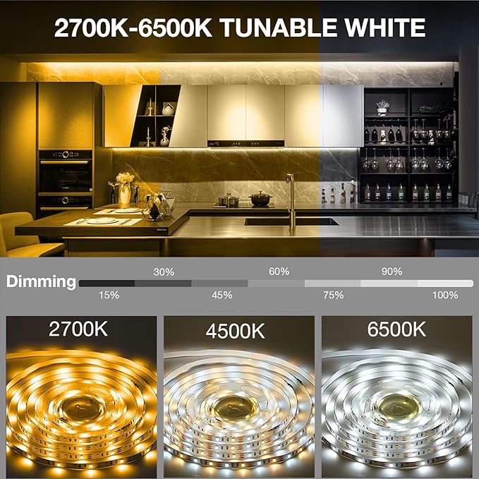 DAYBETTER 8 PCS Under Cabinet Lighting Kit, Bright Under Cabinet Lights, Flexible Led Strip Lights with Remote, for Kitchen Cabinets Shelf Desk Counter, 2700K-6500K Warm to Daylight White, 13.2ft