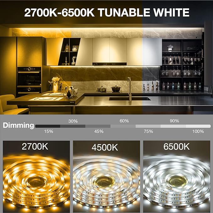 DAYBETTER Under Cabinet Lights, 6 PCS Under Cabinet Lighting with Remote, Dimmable LED Strip Lights for Bedroom, LED Lights for Kitchen Cabinet, Counter Shelf 2700K-6500K Warm to Daylight White, 9.8ft