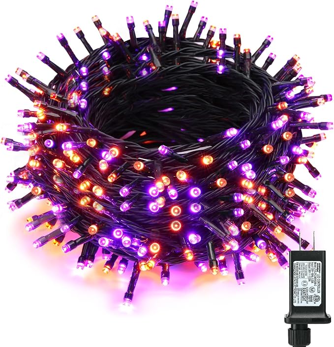 ODEETRONIC Orange Purple Lights, 164ft 500LED Outdoor Halloween String Lights, Plug in Orange Halloween Light with 8 Modes, Twinkle Purple Mini Light Timer Waterproof for Indoor House Tree Party Decor