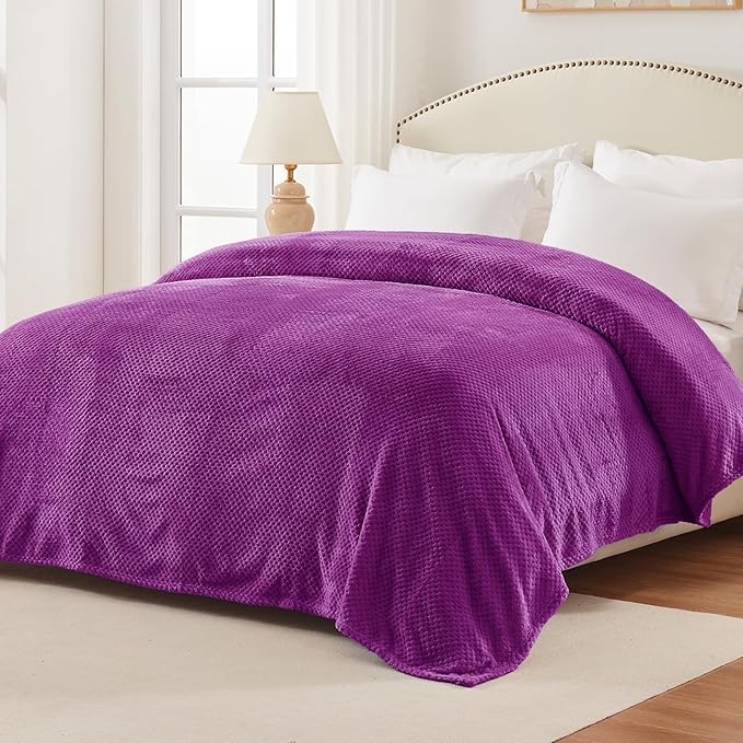 Exclusivo Mezcla Fleece Bed Blanket Queen Size, Super Soft and Warm Blankets for Couch, Sofa and Bed Waffle Textured, Cozy, Fuzzy and Lightweight (Purple, 90x90 Inches)