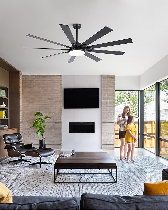 72 Inch Ceiling Fans with Lights,Large Modern Ceiling fan with Remote and 9 Wooden Blades,Dimmable,6 Speeds,Noiseless Reversible Indoor&Outdoor Fan for Bedroom,Patio,Living Room