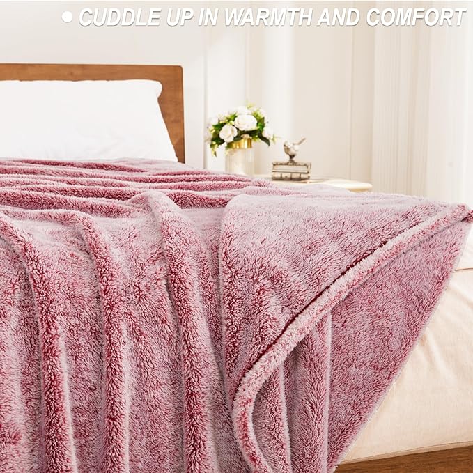 Exclusivo Mezcla Plush Fuzzy Fleece Bed Blanket King Size, Super Soft, Fluffy and Warm Blankets, Suitable for All Seasons (Mixed Deep Red, 90x104 Inches)