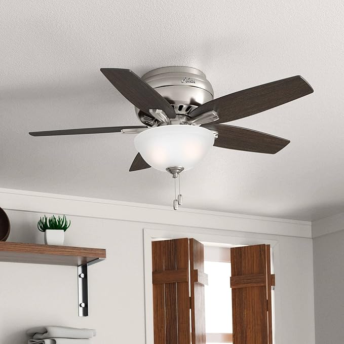 Hunter Fan Company, 51082, 42 inch Newsome Brushed Nickel Low Profile Ceiling Fan with LED Lights and Pull Chain