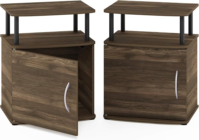 Furinno JAYA End Side Sofa Table/Nightstand with Door, 2-Pack, PVC Tubes, Columbia Walnut/Black