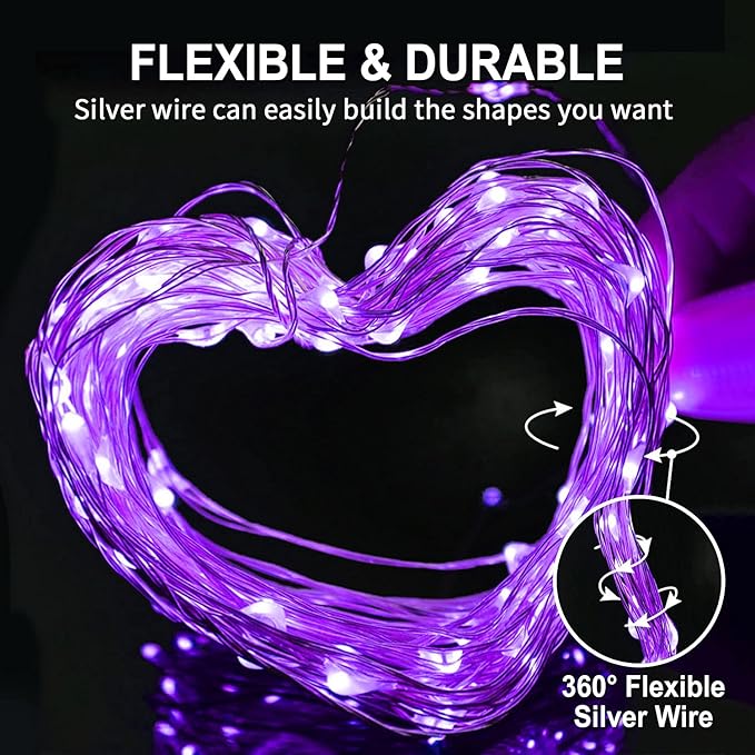 JMEXSUSS 4 Pack 50 LED Halloween Fairy Lights Battery Operated, 16.1ft Purple String Lights, Mini Christmas Lights Indoor Outdoor Waterproof for Bedroom Party Halloween Christmas Decorations