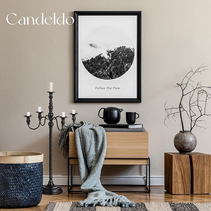 Black Candelabra Halloween Decorations: 28 Inches Floor Gothic Candle Holder 5 Arm Metal Candlestick Stand for Table Fireplace Victorian Decor Set of 2