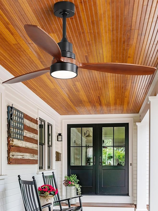 Sofucor Ceiling Fan with Lights, 52 Inch Mordern Wood Ceiling Fan with Remote for Indoor Farmhouse Bedroom Living Room Outdoor Patio Porch, Reversible DC Motor, Noiseless