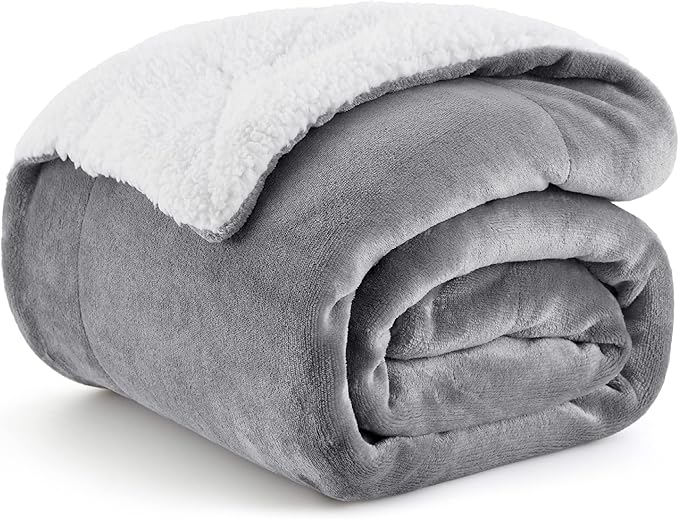 Bedsure GentleSoft Sherpa Fleece Throw Blanket Twin Size for Couch - Thick and Warm Throw for Women and Men, Soft Fuzzy Plush Blanke for Winter, Grey, 60x80 Inches