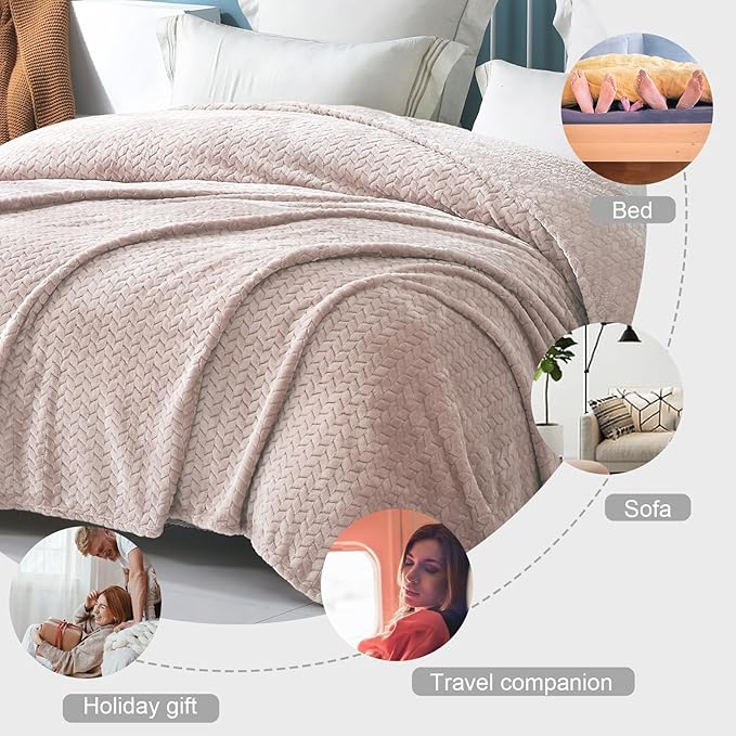 Exclusivo Mezcla Fleece Throw Blanket for Couch, 50x70 Inches Soft Cozy Jacquard Flannel Blankets, Lightweight Fuzzy Plush Warm Throws for Winter,Camel