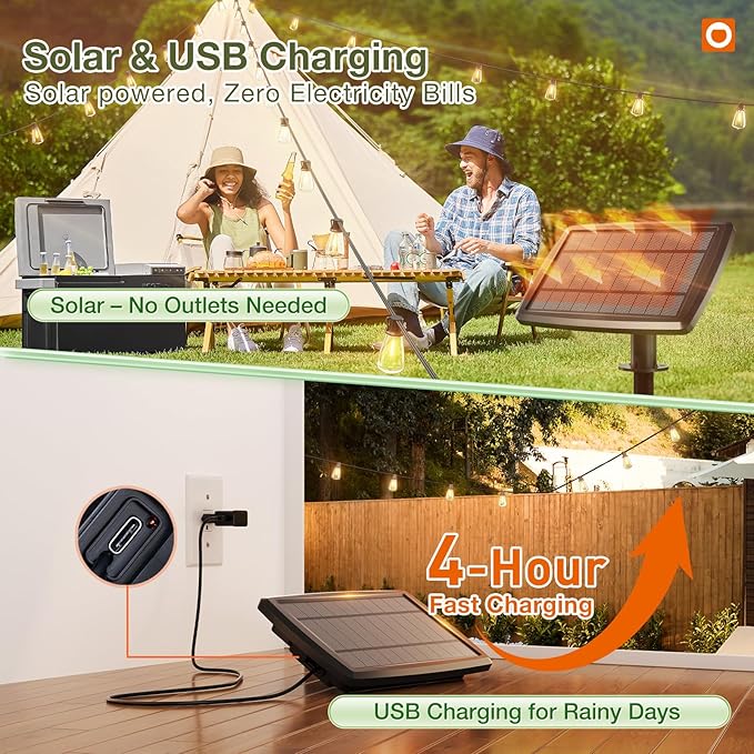 addlon 102(96+6) FT Solar String Lights Waterproof,Patio Light Solar Powered with Remote & USB Port 3 Modes, 30+2 LED Shatterproof Bulbs Outdoor Lighting for Camping Backyard Garden
