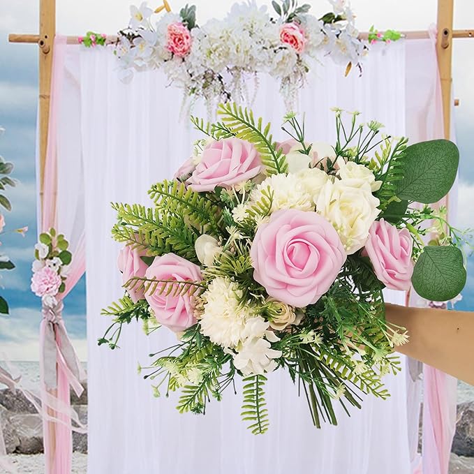 Artificial Flowers 25pcs Fake Roses, Baby Pink Foam Rose Faux Flower for DIY Wedding Bouquets Bridal Shower Centerpieces Floral Arrangements Home Decorations Party Backdrops Table