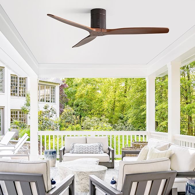Sofucor 52 Inch Ceiling Fan No Light, Solid Wood Indoor/Outdoor Ceiling Fans Without Lights, Reversible DC Motor, 6 Speed, Flush Mount Ceiling Fans for Bedroom Living Room Farmhouse Patio