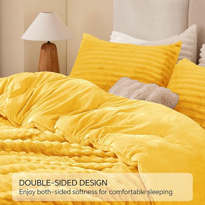 BEDELITE Fleece Twin Comforter Set -Super Soft & Warm Fluffy Bright Yellow Bedding, Luxury Fuzzy Heavy Bed Set for Winter with 1 Pillow case