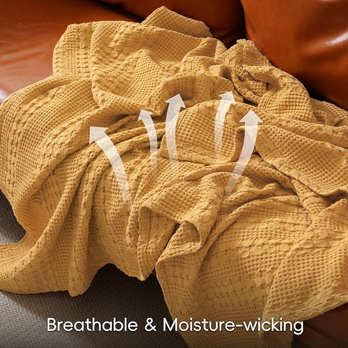 PHF 100% Cotton Waffle Weave Throw Blanket, Soft Lightweight Breathable Cozy Throws for Couch Bed Sofa, Luxury Aesthetic Woven Blanket for Home Decor & Office, 50"x60", Pumpkin Orange