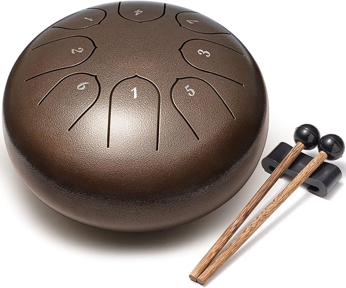 Steel Tongue Drum Percussion, 6 Inch 8 Notes Musical Instruments, Music Gifts for Family Friends (Bronze)
