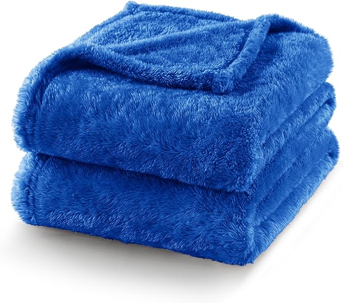 Exclusivo Mezcla Plush Fuzzy Fleece Bed Blanket King Size, Super Soft, Fluffy and Warm Blankets, Suitable for All Seasons (Cobalt Blue, 90x104 Inches)