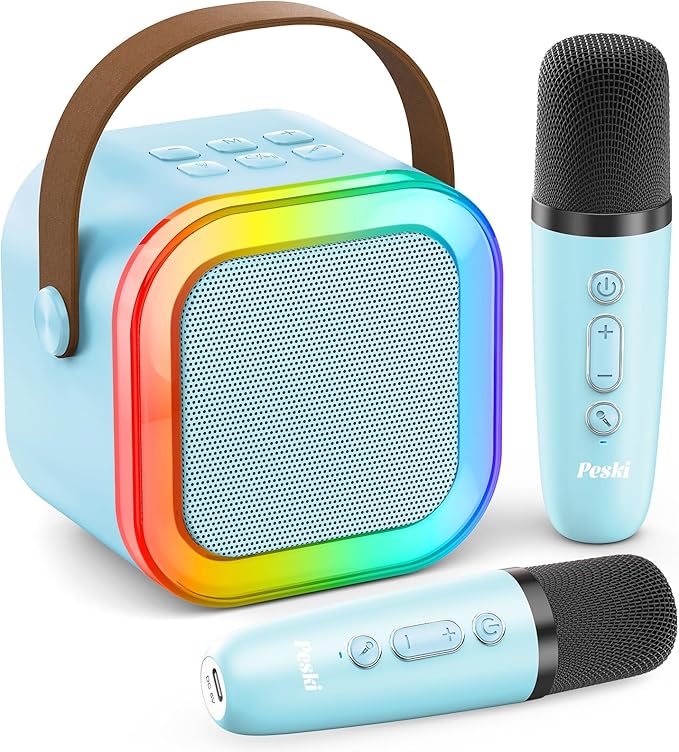 Mini Karaoke Machine for Kids Adults, Kids Toys Portable Karaoke Microphone Singing Speaker, Karaoke Player with 2 Wireless Mic, Birthday Gifts for Girls Ages 4, 5, 6, 7, 8, 9, 10, 12+ Years Old(Blue)