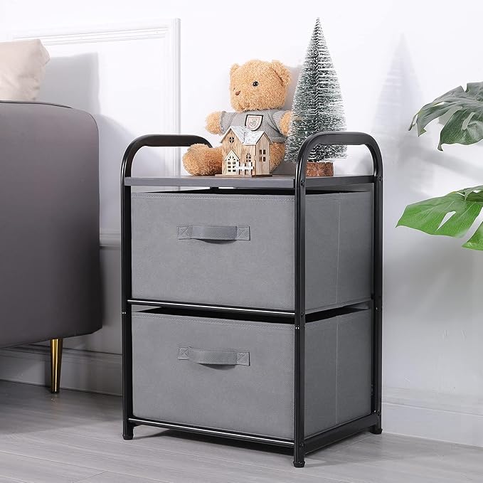 Dresser for Bedroom with 2 Drawers, Wide Chest of Drawers, Fabric Dresser, Storage Organizer Unit with Fabric Bins for Closet, Living Room, Hallway, Nursery, Dark Grey