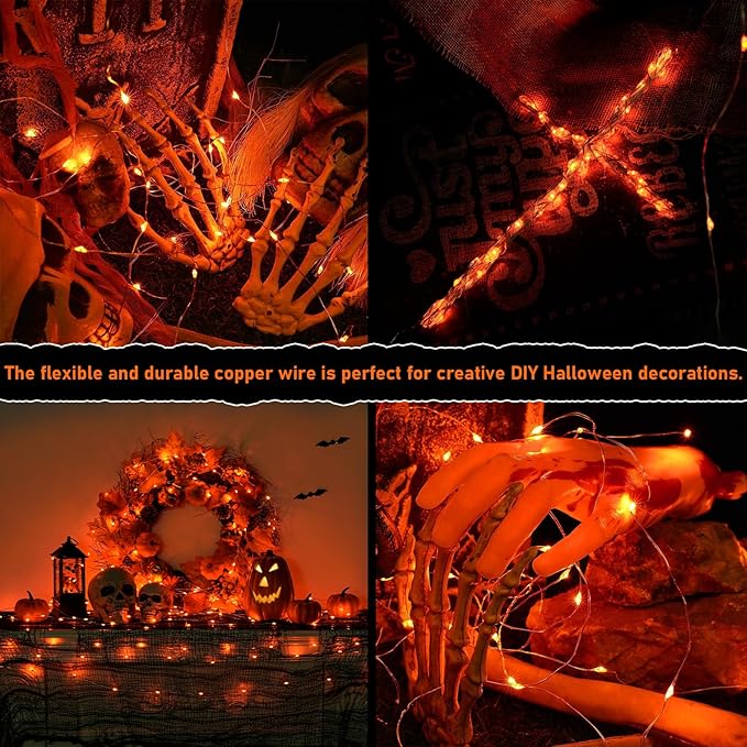 JMEXSUSS 8 Pack 50 LED Orange Fairy Lights Battery Operated, 16 Ft Orange Halloween Lights for Parties, Garden, Patio Decorations