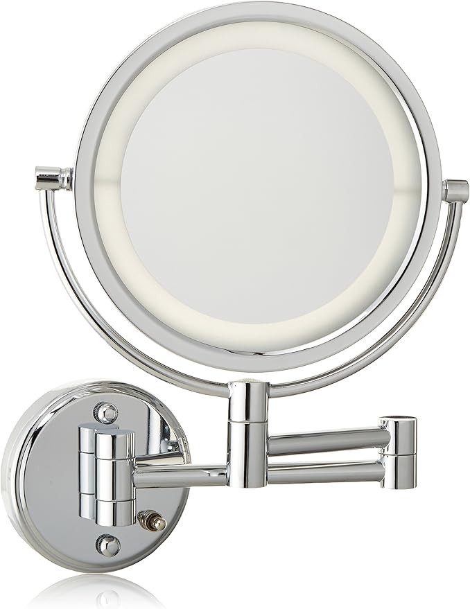 JERDON Wall-Mounted Makeup Mirror with Lights - Direct-Wired Lighted Makeup Mirror with 8X Magnification & Chrome Finish - Model HL88CLD