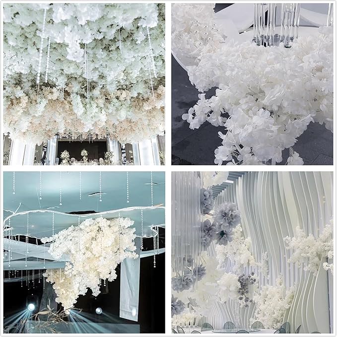 10Pcs in Bulk Artificial White Cherry Full Blossom Branches 35 Inch for Tall Floor Vase Wedding Home Decoration Fake Silk Flowers for Table Centerpiece Garden Party Indoor Outdoor (White - 10Pack)