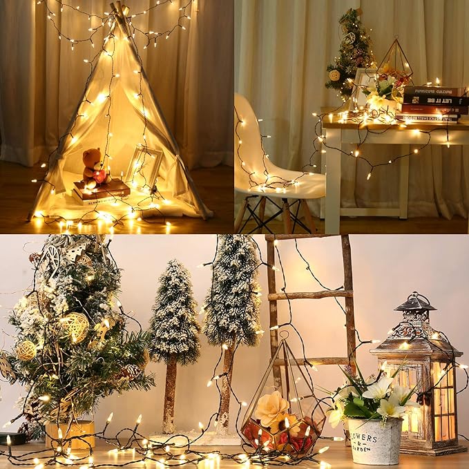 BrizLabs Battery Christmas Lights, 17.94ft 50 LED Warm White Christmas Lights, Green Wire Christmas String Light Indoor/Outdoor, 8 Modes Decorative Holiday Light for Xmas Tree, Wreath, Wedding, 2 Sets