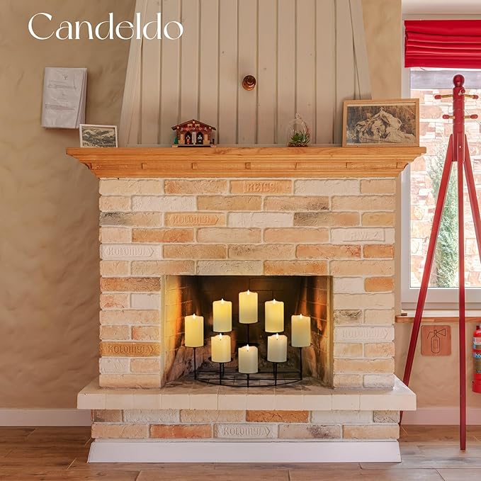 Candelabra Fireplace Candle Holder: Black Metal Pillar Candle Holders for Inside Fireplace Mantle Decor Floor Candelabras Table Centerpiece