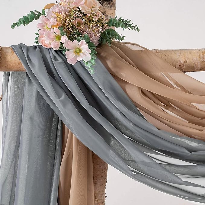 MIULEE Luxury Window Scarf Sheer Voile Elegant Topper Long Valance Solid Treatment Swags Drapes for Window Ceremony Wedding Canopy Bed 54" x 216" Dark Grey 1 Piece