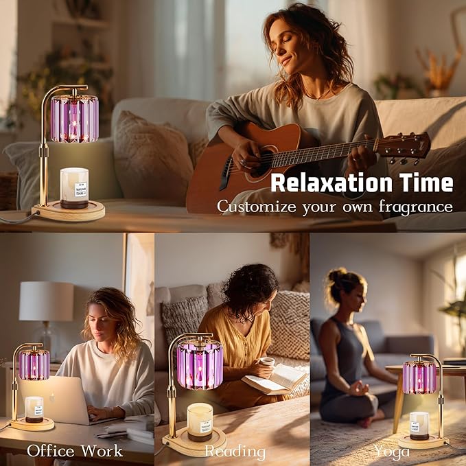 IN HAPPY Candle Warmer Lamp with Timer Dimmer-Adjustable Height, Birthday Gifts for Women Mom, House Warming Gifts New Home Decor, Wax Melt Warmer for Scented Jar Candles with 2 Bulbs (Purple)