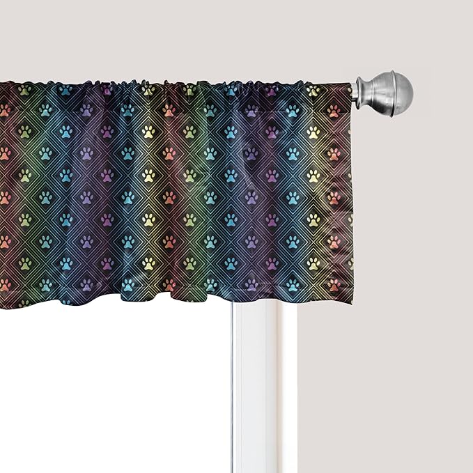 Ambesonne Dog Lover Window Valance Pack of 2, Paw Print Pattern Diamond Shaped Rhombus Shapes Design Geometric Arrangement, Rod Pocket Curtain Valances for Kitchen Bedroom, 54" X 18", Petrol Blue