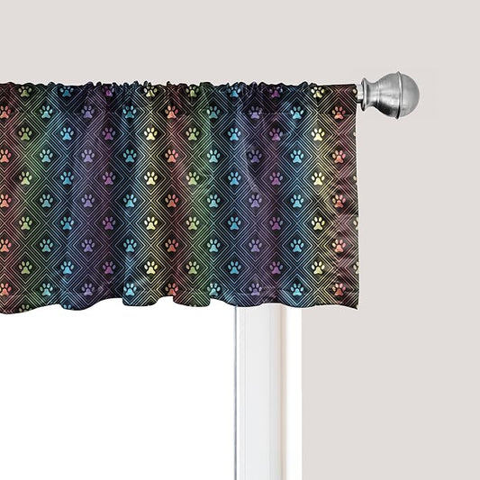 Ambesonne Dog Lover Window Valance Pack of 2, Paw Print Pattern Diamond Shaped Rhombus Shapes Design Geometric Arrangement, Rod Pocket Curtain Valances for Kitchen Bedroom, 54" X 18", Petrol Blue