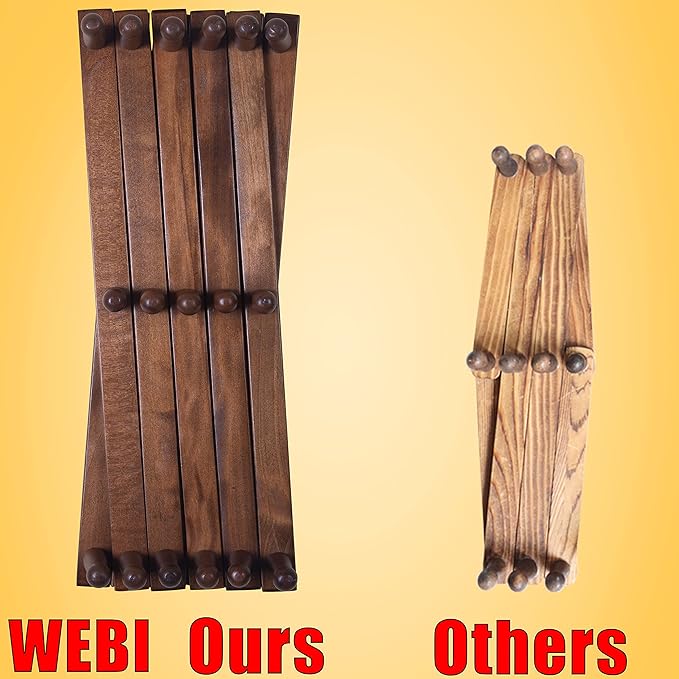 WEBI Accordion Wall Hanger,Expandable Wooden Hat Rack for Wall Mounted Coat Rack,Accordion Hat Hooks Holder for Baseball Caps,17 Peg,Walnut Color