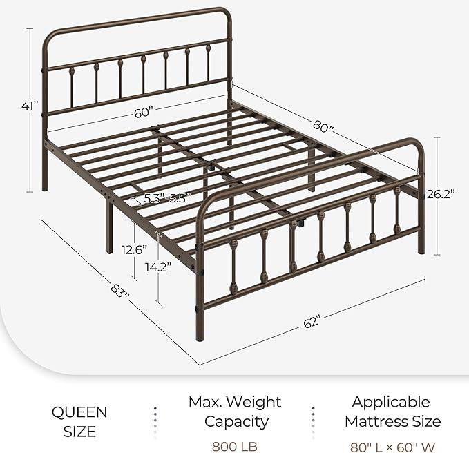 Yaheetech Classic Metal Platform Bed Frame Mattress Foundation with Victorian Style Iron-Art Headboard/Footboard/Under Bed Storage/No Box Spring Needed/Queen Size Bronze