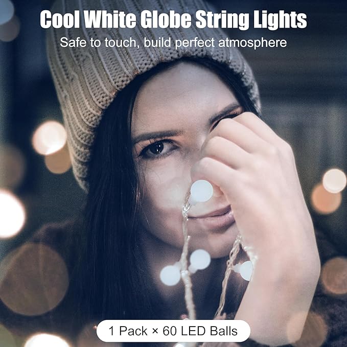 Globe String Lights Battery Operated - 21 Feet 60 Led Twinkle Fairy Lights, 8 Modes with Remote Mini Globe Lights for Indoor Outdoor Bedroom Party Wedding Garden Christmas Tree Decor, Pure White