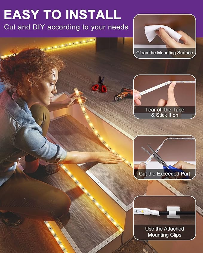 HitLights LED Strip Lights Warm White 3000K, 24.6ft Premium High Density Tape Light for Bedroom, 900 LEDs/Reel, 67W, UL-Listed, 12V Flexible Dimmable Rope Lights for Kitchen, Under Cabinet Lighting