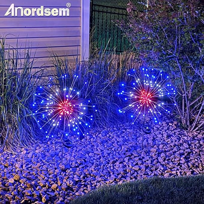 Anordsem Solar Lights Outdoor Waterproof: Garden Light Solar Powered for Yard Outside - LED Sparkler Fireworks Colorful Lighting Patio Decor 8 Pack - Gardening Gifts for Women Men Gardener