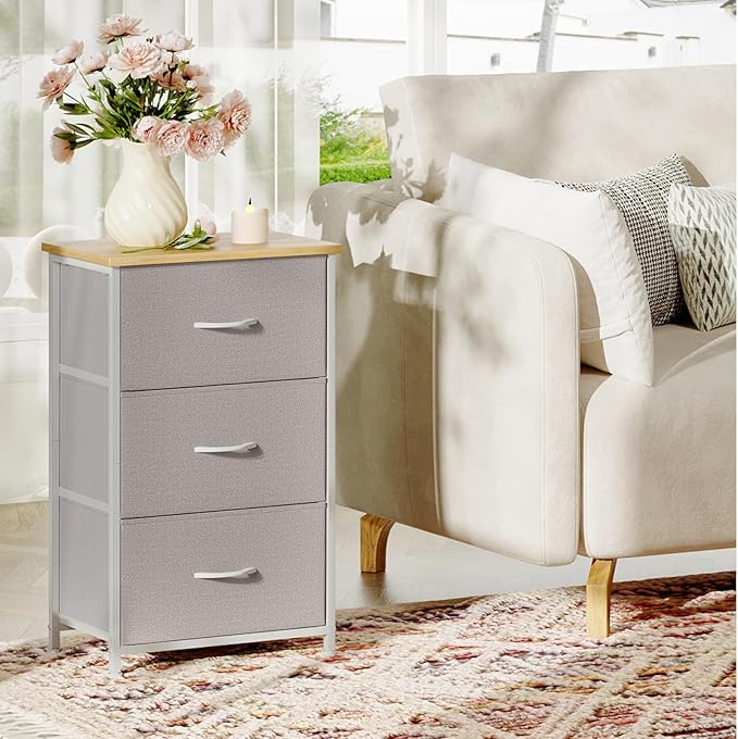 Somdot Dresser for Bedroom with 3 Drawers, Storage Organizer Chest of Drawers with Removable Fabric Bins for Closet Bedside Living Room Laundry Entryway Hallway, Ash Grey