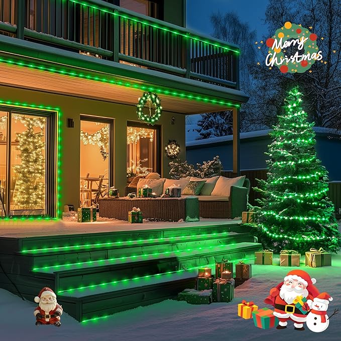 JMEXSUSS 2 Pack Green Christmas Lights Battery Operated Rope Lights Outdoor Waterproof, Each 33 ft 100 LED Battery Powered String Lights with Remote, Green Lights for Tree Garden Christmas Decor