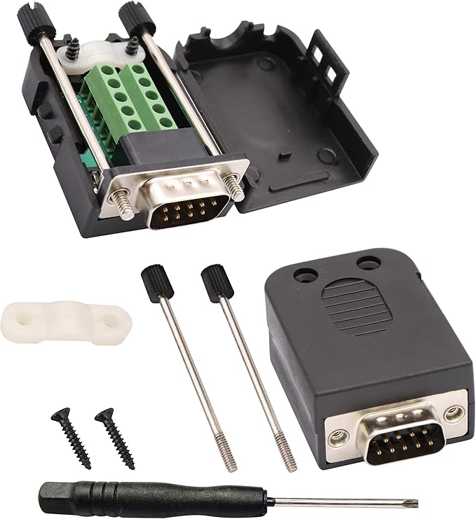 DB9 Screw Terminal Block Adapter D-SUB 9-pin RS232 Male to 9+1 Pin/Way Female Serial Terminal Breakout Board Connector Signal Module with case (2Pcak/Male)
