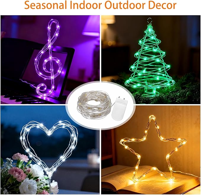 VOOKRY 12 Pack Fairy Lights Battery Operated, 30 LEDs Mini Starry String Lights 10 ft Silvery Copper Wire Lights, Works for Wedding Centerpiece, Party, Table, Christmas Decorations(Multi-Colored)