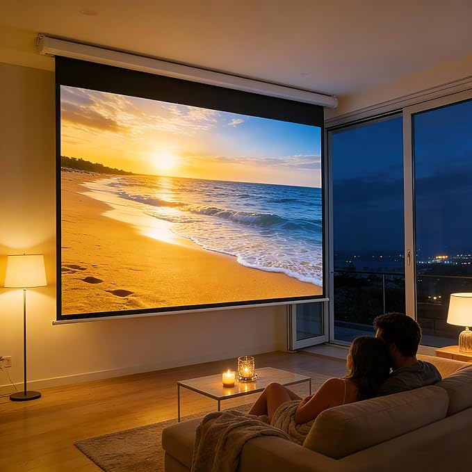 YODOLLA 120 inch Projector Screen Motorized,4:3 HD Retractable Electric Projector Screen 4K 3D Wall Mounted Ceiling Automatic Projection Screen Drop Down with Remote Movie Screen for Indoor Outdoor