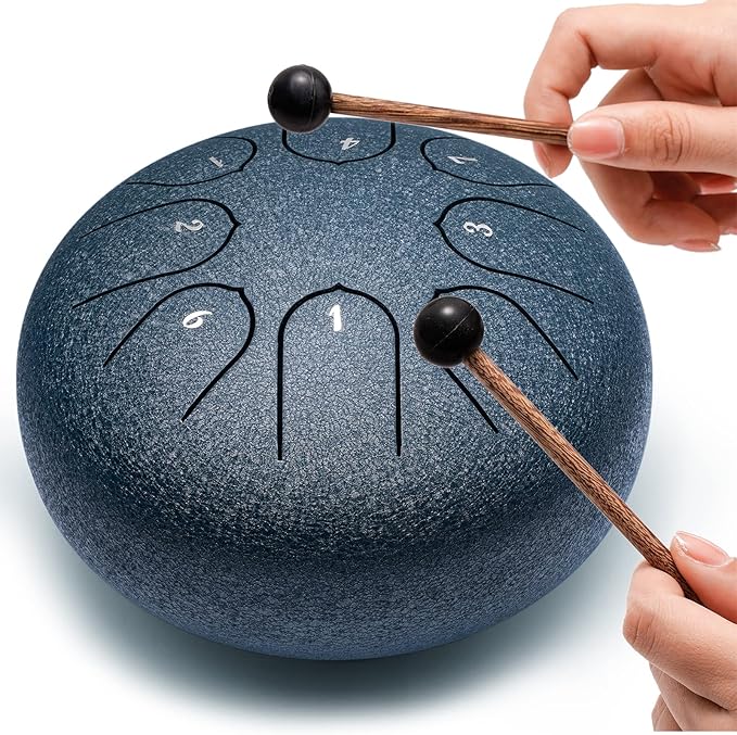 Steel Tongue Drum Percussion, 6 Inch 8 Notes Musical Instruments, Music Gifts for Family Friends (Navy)