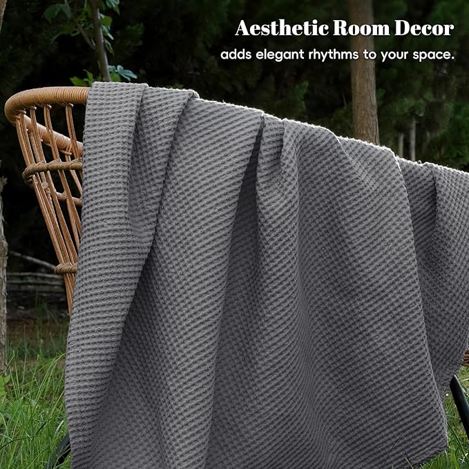 PHF 100% Cotton Waffle Weave Blanket Twin Size for Bed,Snag Proof Lightweight Breathable Moisture-Wicking Throw for Couch,Great for Layering in Cold Weather,Machine Washable,Home Decor Gift-Charcoal