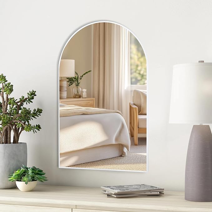 White Arch Bathroom Wall Mirror,20 x 30 Inch Arched Vanity Modern Tempered Glass Mirror for Bedroom,Living Room,Entryway