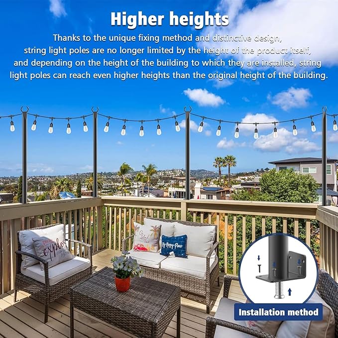 6 Pack 5Ft String Light Poles,Outside String Lights,Outdoor Light Poles,Metal Poles Stand for Patio,Backyard,Deck
