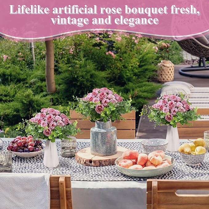 Zeyune 8 Pack 12 Inch Wedding Artificial Rose Bouquet Silk Roses Flowers Bunches Bulk Fake Roses for Bridal Home Office Garden Parties Valentine Decoration (Dusty Pink)